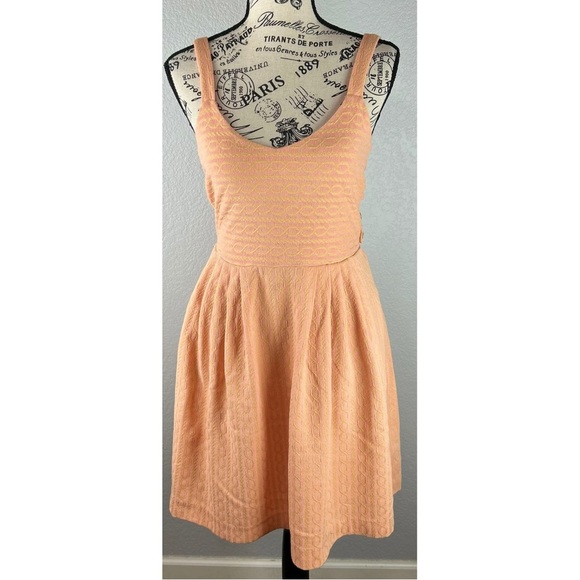 Anthropologie 9-H15 StCL Fit & Flare Dress Pale Orange Pink Cut Out Back Medium - Picture 3 of 14